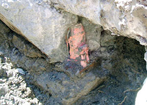 Failed concrete underpinning meant to repair a foundation issue in Bristol.
