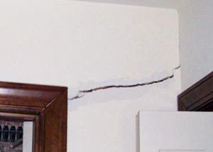 A large drywall crack in an interior wall in Hixson